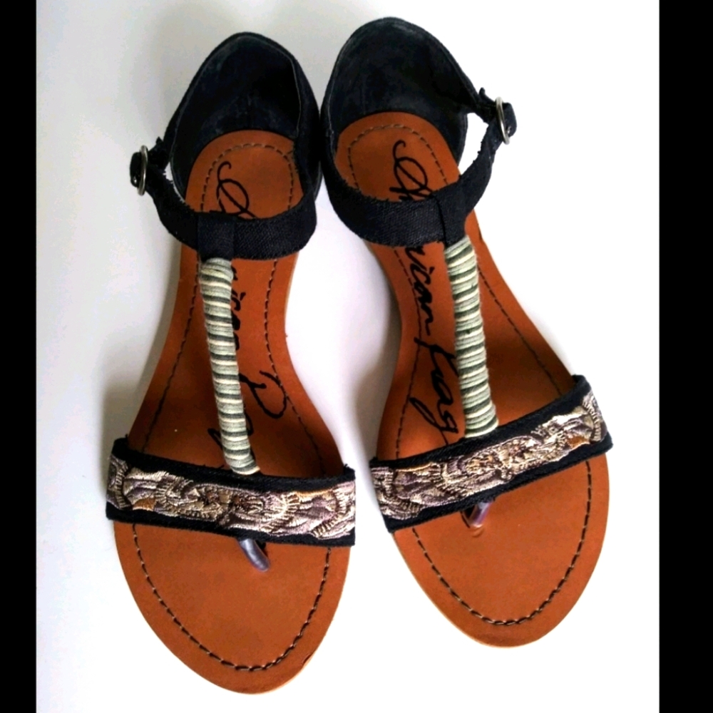 American rag alilly t-strap embroidered sandals